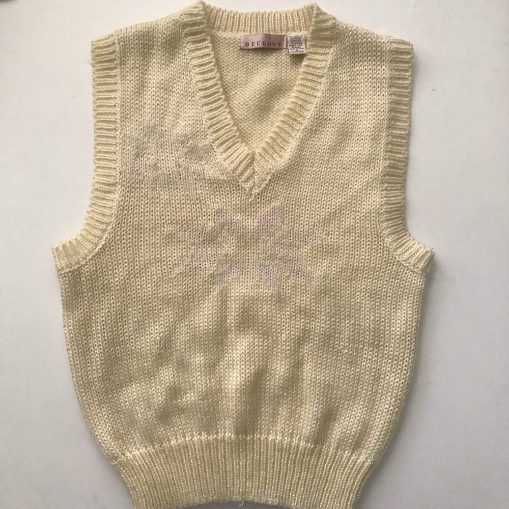 Vintage Cream V-Neck Knit Sweater Vest